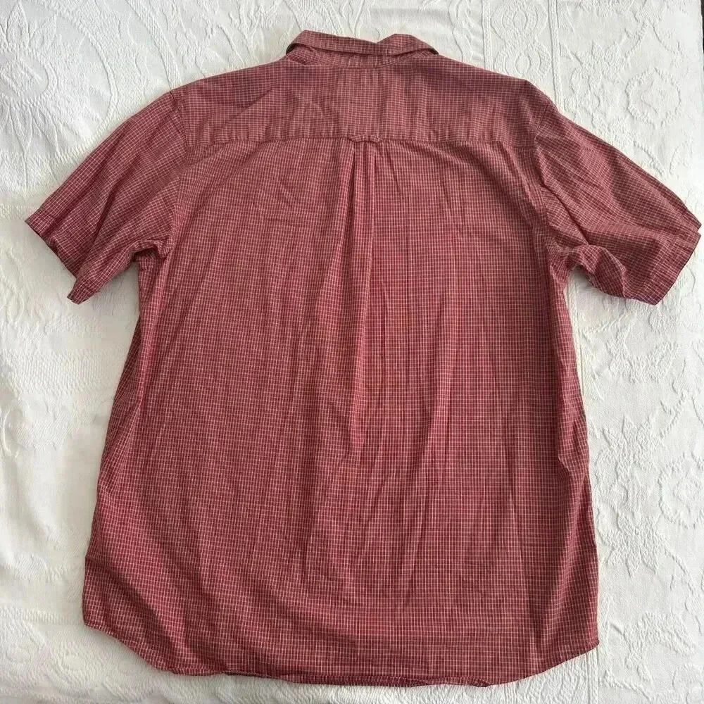 Rust Red Micro Plaid Cotton Button Down Columbia Short Sleeve Shirt Men’s Large - Picture 10 of 11